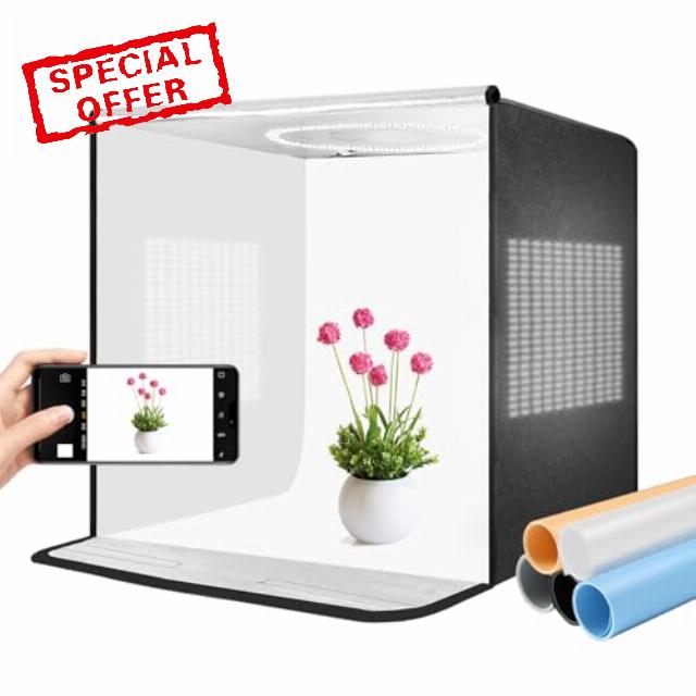 Pro 16"x16" 2025 Photo Studio Light Box - 336 True-Color LEDs (CRI95+/3-Side Light Panel/Dimmable 10%-100%) and 5 PVC Backdrops | Dual-Temp Portable Softbox for Jewelry