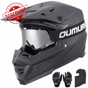 DOT Adult ATV Dirt Bike Helmet with Goggles Gloves & Mask Adjustable Sun Visor Motorcycle Adult Helmet Off-Road Motocross Downhill Moped MX for Unisex-Adult-809 Matte Black