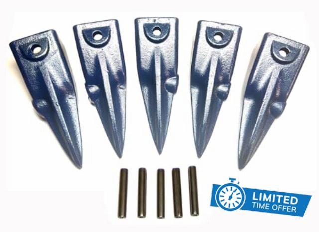 H&L Tooth Company X156TL Single Long Tiger Bucket Teeth + 156LPN Long Pins (5 Pack) for Hensley Style X156 for Skid Steer and Mini Excavators