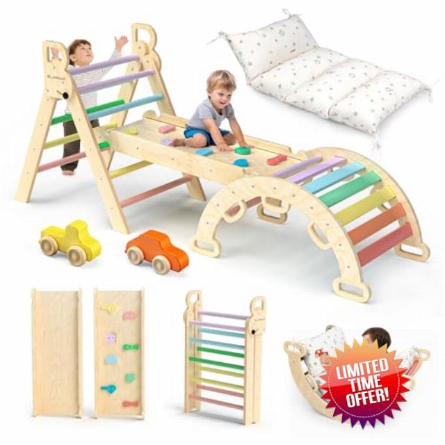 BlueWood Pikler Triangle Set with Cushion - Climbing Toys for Toddlers 9-in-1