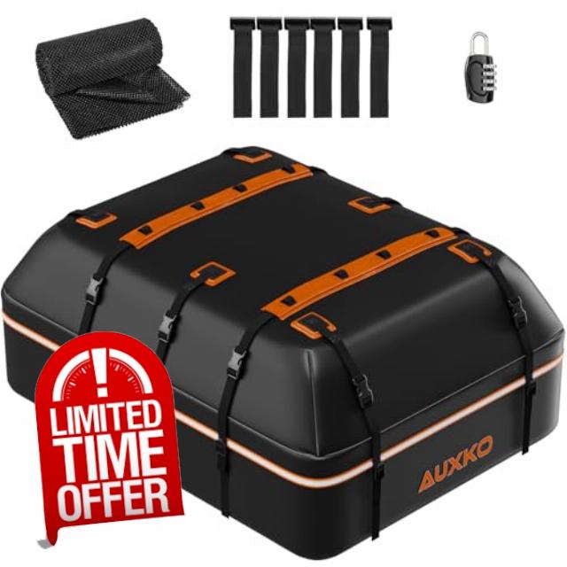 AUXKO 22 Cubic Ft Waterproof Rooftop Cargo Carrier Bag for All Vehicles with/Without Roof Rack