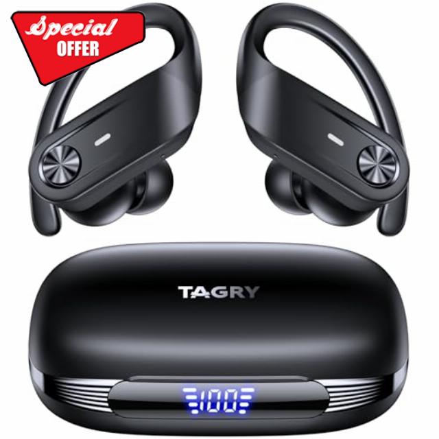 TAGRY Wireless Earbuds Blueetooth Headphones 80Hrs Playtime Power Display IPX7 Waterproof Sport Ear Buds with Deep Bass in Ear Earphones for Running Workout Exercise Gym Black