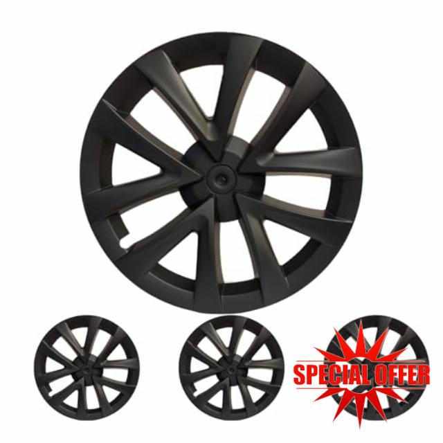 18 Inch Wheel Covers for Tesla Model 3 Accessories 2020-2023 Matte Black ABS Material Hubcaps Replacement for Tesla Model 3 4PCS(Spiderweb Style)