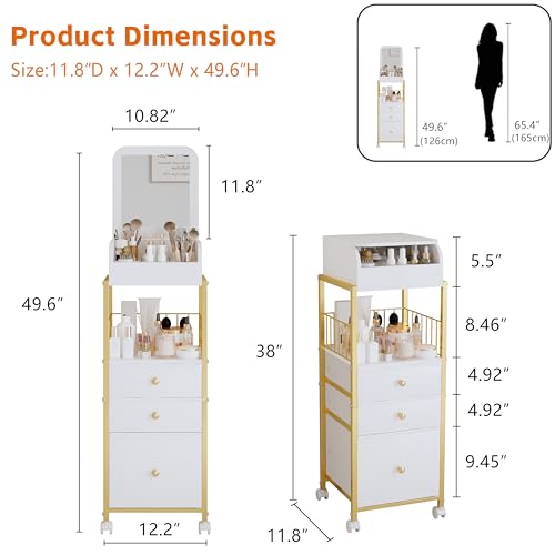 Large Floor Skincare Organizers Make Up Organizers-Vanity Storage Organizer Cosmetic Display Cases Holder for Skin Care Perfume Nail Polish Brush Hair Tool (Gold)