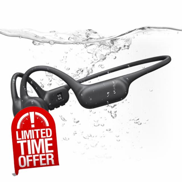 PSIER Bone Conduction Headphones IPX8 Waterproof Swimming Headphones Open Ear Headphones with MP3 Mode 32GB Memory Up to 8 Hours Playtime Bluetooth 5.4 Ear Buds Secure Fit for Running and Fitness