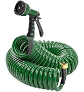 SPECILITE Lightweight Coil Garden Hose 50 FT× 3/8”, EVA Flexible Coiled Water Hose with 6-Pattern...