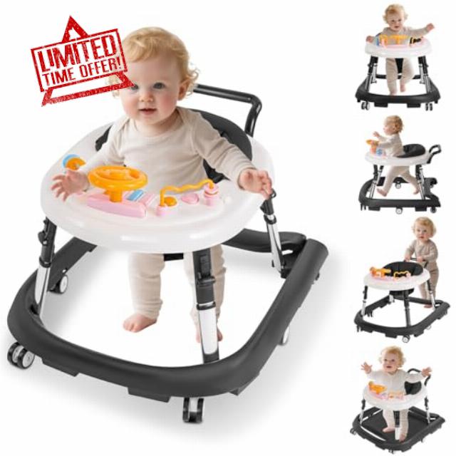 Foldable Baby Walker with Wheels – 9 Adjustable Heights