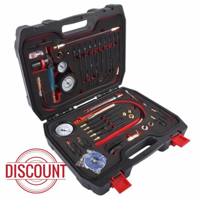 46PCS Compression and Leakage Test Kit Petrol & Diesel Engine Compression Tester with Dual Gauge Replacement for HDI