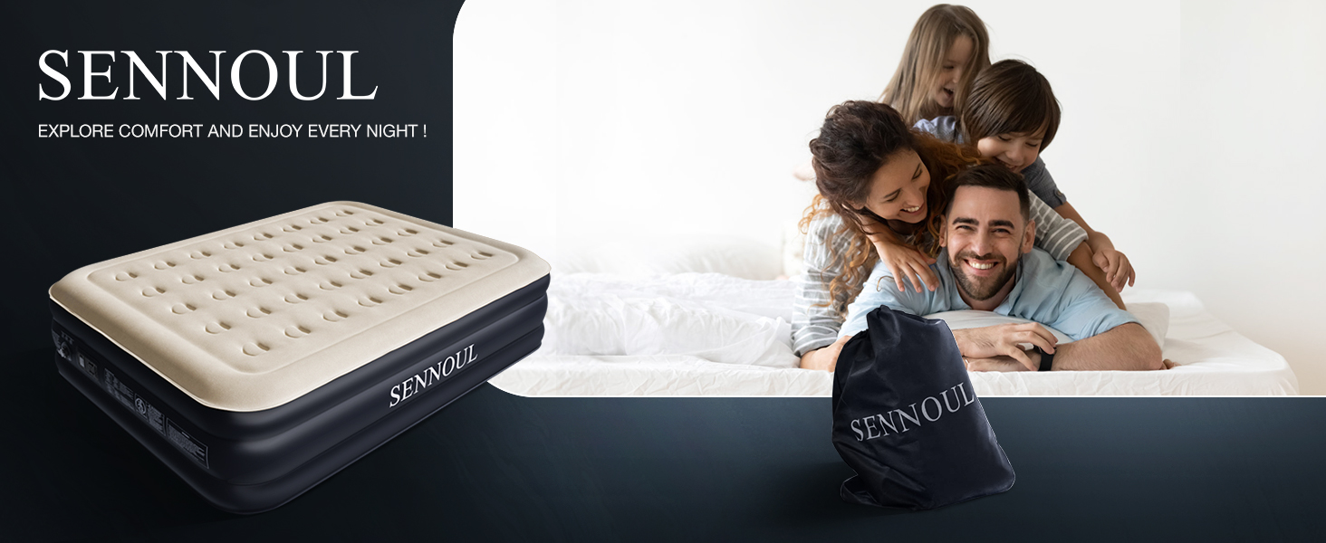 SENNOUL air mattress queen with built in pump