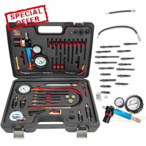 Petrol & Diesel Engine Compression Tester Automotive 47PCS Compression and Leakage Test Kit Cylinder Leak Down Tester Kit with Dual Gauge Engine Compression Tester Kit for HDi