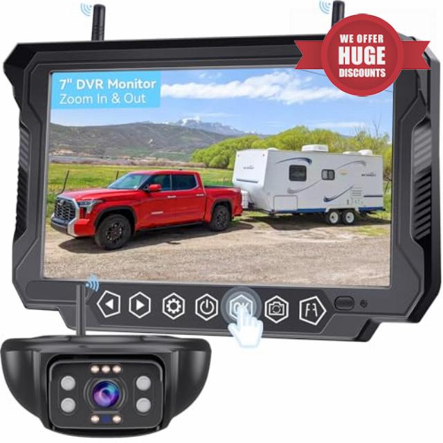 RV Backup Camera Wireless 7-inch for Furrion: Touchkey 4-Channel with Recording 1080P HD RV Rear View Camera Night Vision Waterproof Easy Install for Trailers