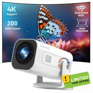 Mini Smart Projector LUXVYN V1 Portable Projector with WiFi and Bluetooth 200 ANSI 4K Support FHD Resolution