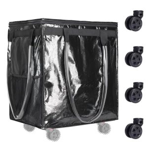 Enhanced Stability Wheels &Extended Handle| Water-resistant & Foldable | Rolling Tote Bag with Zipper Cover Ideal for Shopping