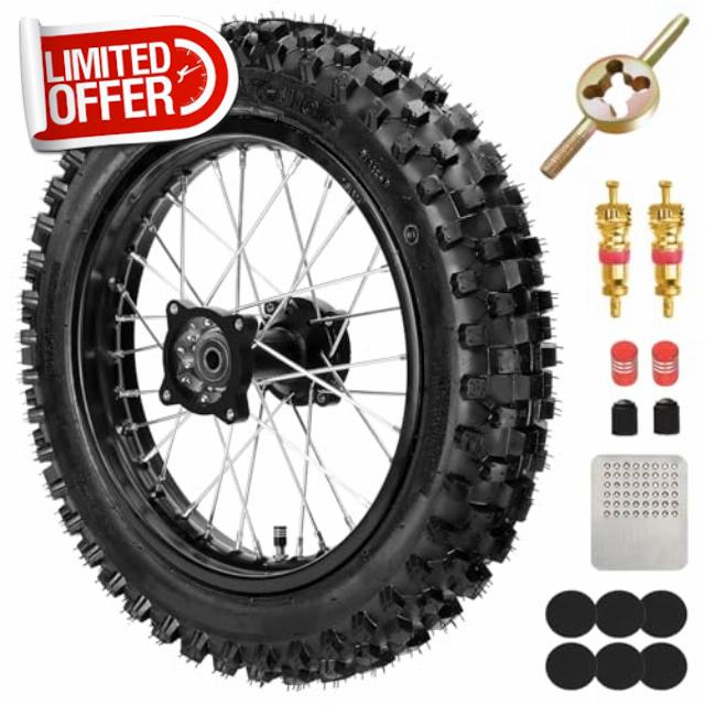 14" Rear Wheel 90/100-14 3.00-14 Dirt Bike Tire Rim Assembly Compatible with SSR Apollo 150cc 140cc 125cc CR80R CR85R CRF80F CRF125F DB17 KX85 KLX125 TTR125 Off Road Motocross Part