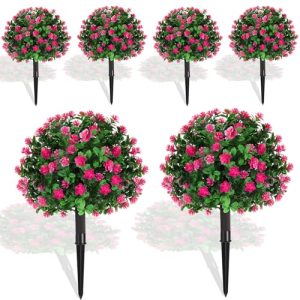UV Resistance Faux Shrubs Evergreen Plant with Spike for Front Porch Indoor Decor (Pink)