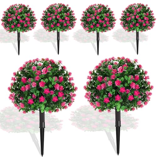 UV Resistance Faux Shrubs Evergreen Plant with Spike for Front Porch Indoor Decor (Pink)