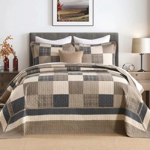 Plaid Pattern California King Extra Large Quilt Bedding Set