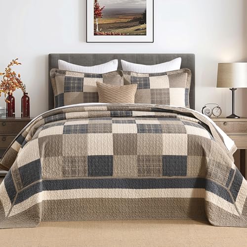 Plaid Pattern California King Extra Large Quilt Bedding Set