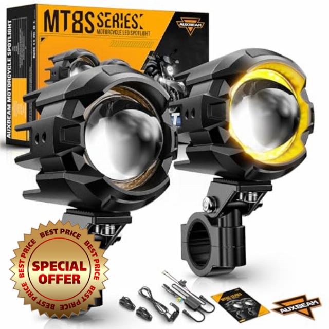 Auxbeam Motorcycle Auxiliary Lights Fog Lights LED Driving Light Spotlight with Halo DRL
