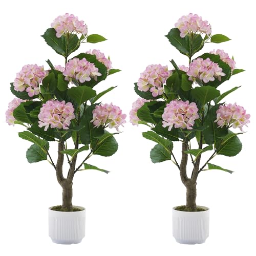 3FT Faux Hydrangea Plant in Pot with Pink Flowers