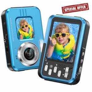 4K Underwater Camera Snorkeling 11FT Waterproof Camera 64MP Autofocus with 32GB Card Dual Screens Selfie 16X Zoom Floatable Compact Digital Camera Waterproof with 2 Batteries (Blue)