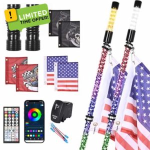 2PCS 3FT LED Whip Light and Blare Flash Light Kit with Spring Base
