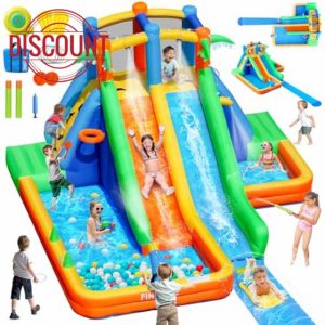 Inflatable Water Slide Bounce House with Extend Long Splash Waterslide for Kids Backyard