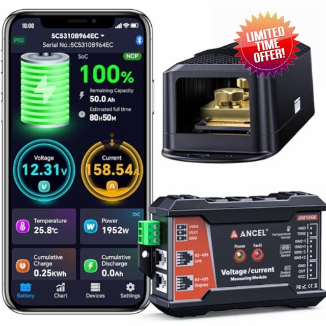 ANCEL BM1000 400A Bluetooth Battery Monitor with Shunt