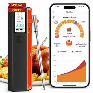 Wireless Meat Thermometer with WiFi - Smart LED Digital Control Base