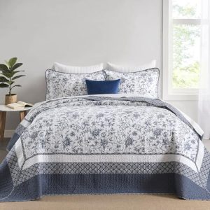 100% Cotton Floral California King Quilt Extra Large Coverlet