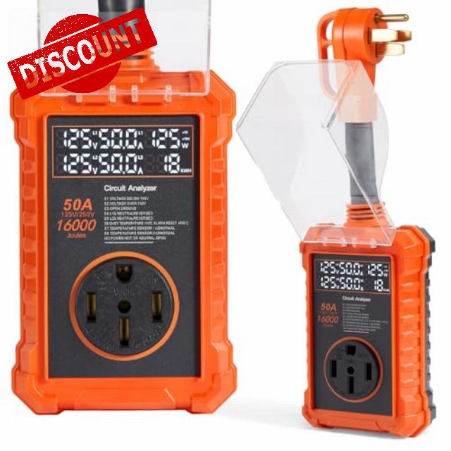 16000J RV Surge Protector 50 Amp with Safety Certification – Upgraded All-in-One Ultra Display Shows Six Real-Time Electrical Safety Indicators. A Must-Have for RV Camper Travel Trailers.