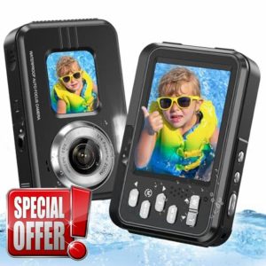 4K Underwater Camera Snorkeling 11FT Waterproof Camera 64MP Autofocus with 32GB Card Dual Screens Selfie 16X Zoom Floatable Compact Digital Camera Waterproof with 2 Batteries (Black)