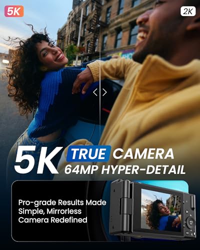 Autofocus 64MP with 18X Digital Zoom 3" 270°Flip Screen Dual-Lens Selfie Camera for YouTube Vlogging & Content Creation