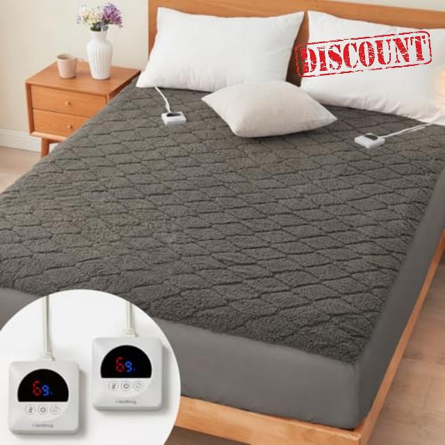 Electric Heated Mattress Pad 78x80IN Dual Controllers Heating Mattress Pad King Size 6 Heat Settings 1-9-Hour Timer Auto-Off Deep Pocket Machine Washable FCC&ETL Certificated Moonbeam Gray