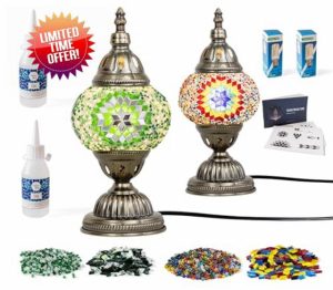 KRAFTSTORIES Turkish Mosaic Lamp Kit for Adults – Set of 2 – DIY Craft Making Kits – Handmade Glass Table Lamps with Mosaic Tiles