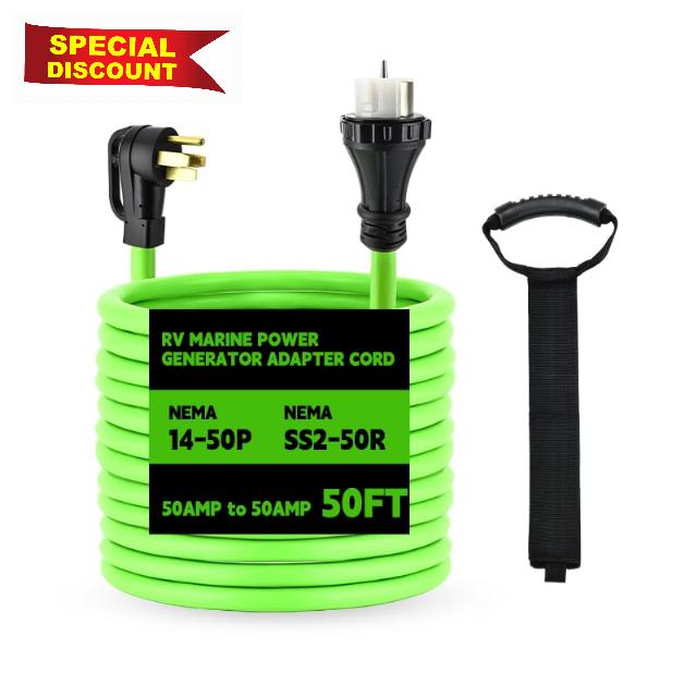 NEMA 14-50P to SS2-50R 50FT RV Generator Extension Cord 125/250V 50 Amp 14-50P Male Connector to SS2-50R Twist Lock Female RV Connector for RV EV Camper Generator