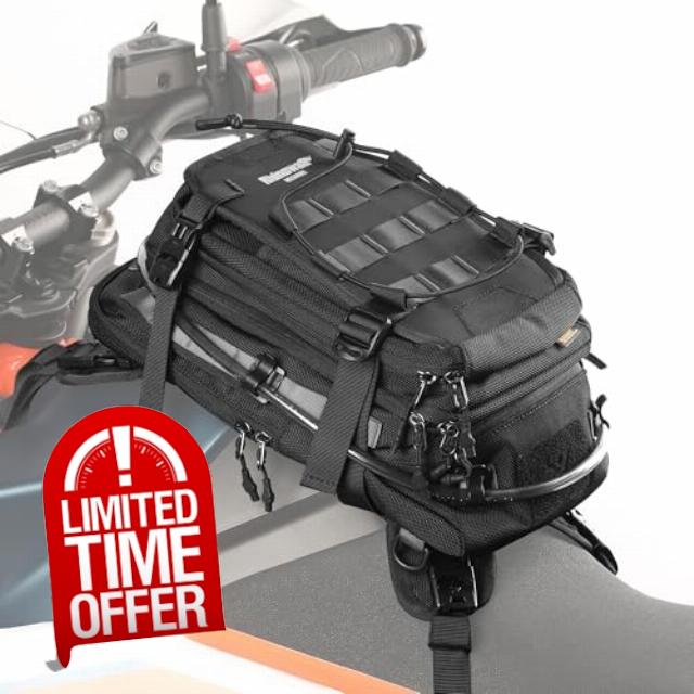 Motorcycle Tank Bag Backpack Rhinowalk tank bag Separate Water Bag with Waterproof Cover and Molle System for most Adventure and Sport Motorcycle Frames Black