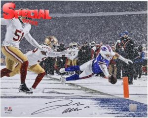Josh Allen Buffalo Bills Autographed 16" x 20" Diving Snow Touchdown Photograph - Autographed NFL Photos