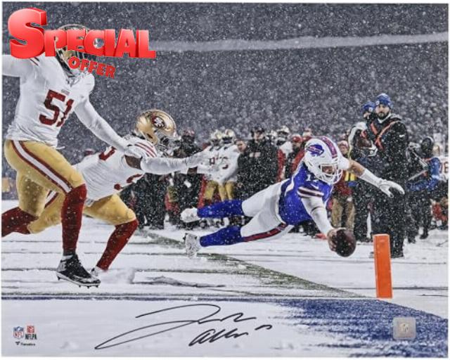 Josh Allen Buffalo Bills Autographed 16" x 20" Diving Snow Touchdown Photograph - Autographed NFL Photos