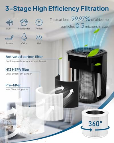 Cobectal Room Air Cleaner with 3-in-1 Filter