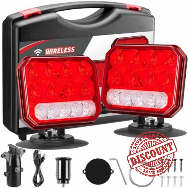 Wireless Trailer Lights Magnetic - Dual Function Magnetic Tow Light with Strobe Lights Reverse Light 2-IN-1 Towing Lights Kit for Trucks