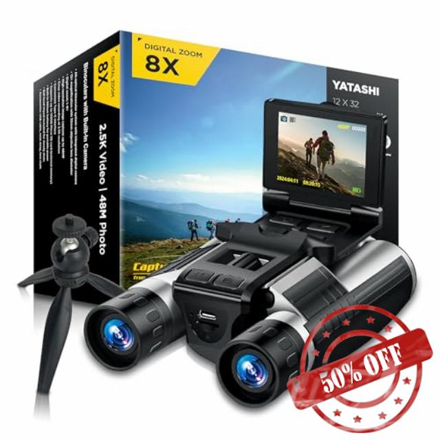 12x32 Digital Binoculars with Built in HD Camera - Easy Focus & 48MP Photos - Includes 32GB Memory Card