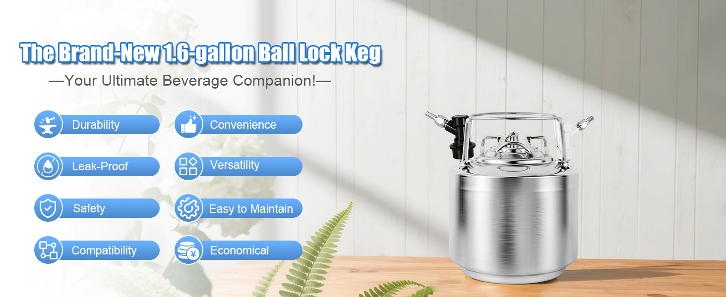 MRbrew New 2.6 Gallon Ball Lock Keg, Stainless Steel Beer Keg with Two Ball Lock Keg Fittings