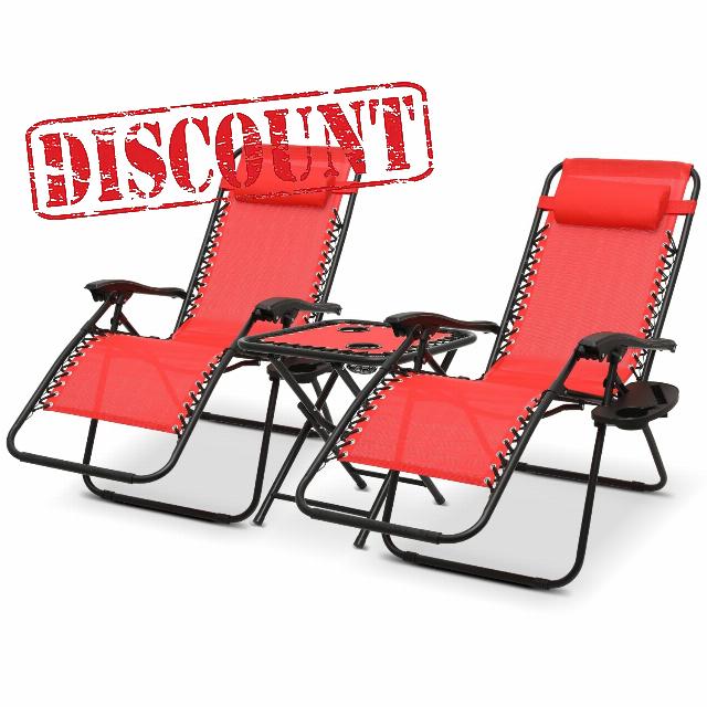 Athena Collection Zero Gravity Outdoor Lounge Chair Set of 2 with Side Table