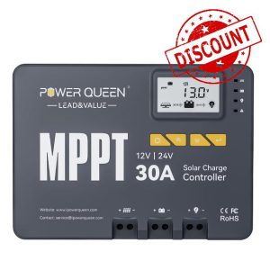 Power Queen 30 Amp MPPT 12V/24V Solar Charge Controller with Built-in Bluetooth