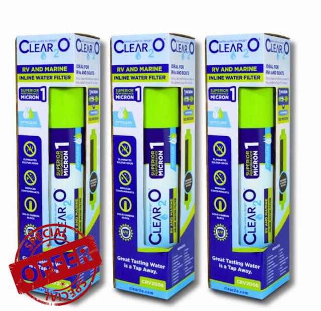 CLEAR2O RV & Marine Inline Water Filter (CRV2006-3) 3 Pack Eliminates Sulfur Taste