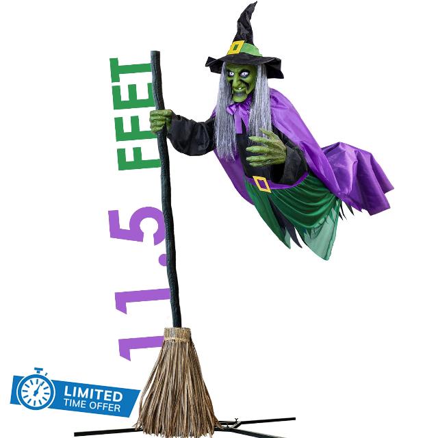 Halloween Decorations - Halloween Decorations Outdoor - 11.5 Ft Animated Hovering Witch Animatronics - Sound & Touch Activated Sensor - Scary Props House Decor for Garden Yard Lawn Indoor Decoration
