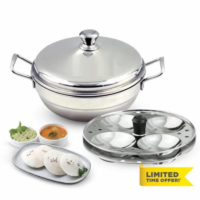 Stainless Steel Multi Purpose Kadai with Steel Lid