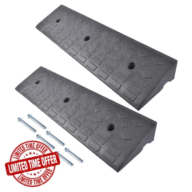 2 Pack 4'' Rubber Curb Ramp Heavy Duty Loading Curb Ramps Driveway Curb Ramp Rubber Slope Ramp for Cars RV Trucks Bicycles Motorcycles - 22000lbs/10Ton Load Capacity