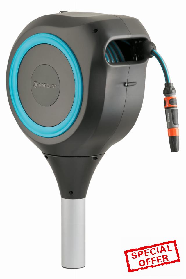 GARDENA 18614-80 | 66' x 1/2" Automatic Retractable Garden Hose Reel on Metal Spike